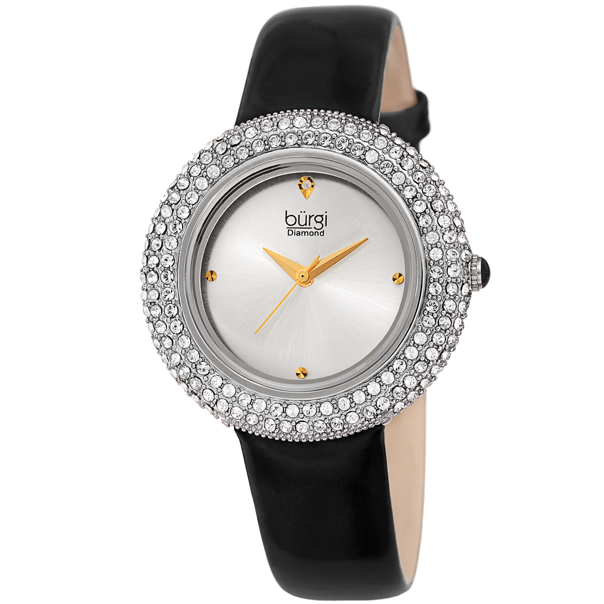 Burgi women\'s watch, diamond dial, stainless steel back with leather band. Burgi Women main image 2